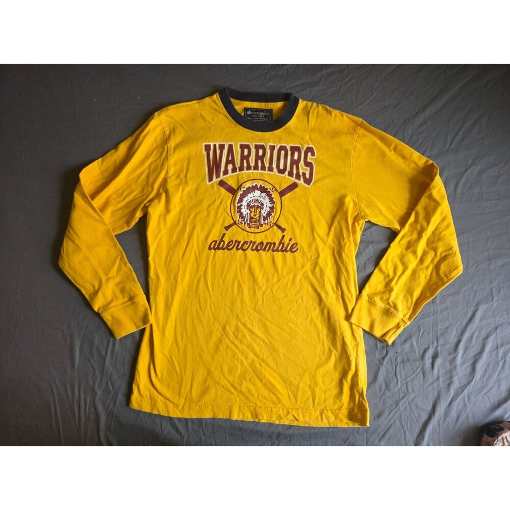 Vintage 90s Y2K Abercrombie Warriors Long Sleeve Yellow Graphic Tee - Boys XL